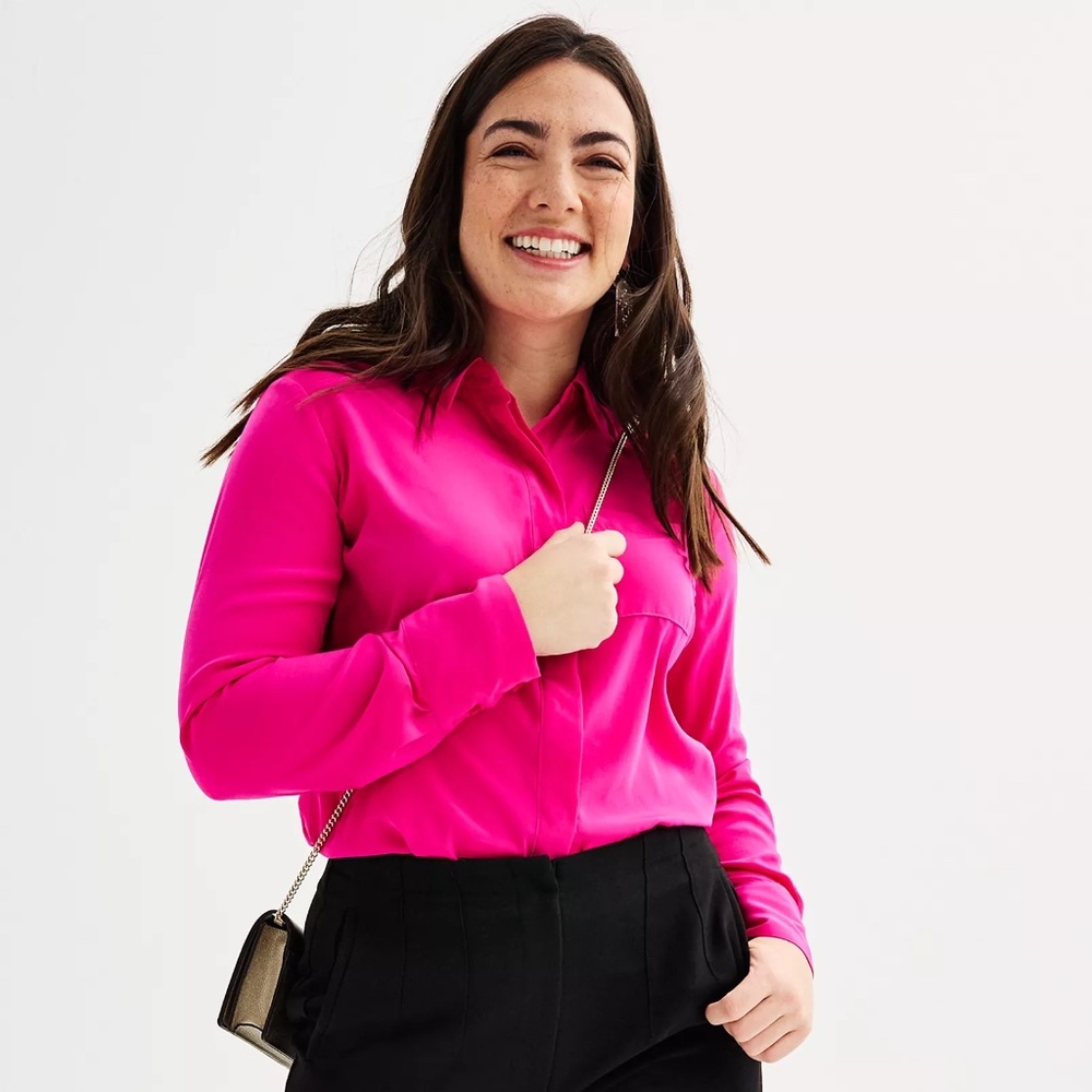Pink Nine West Button Down Blouse, Small